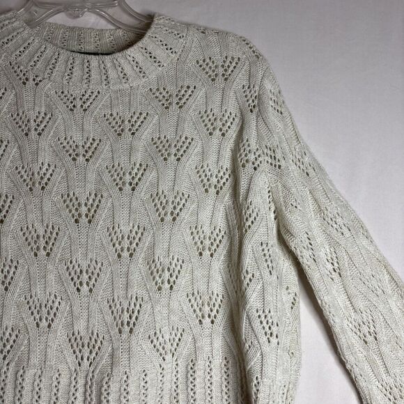 Topshop Women's Crop Pointelle Knit Pullover Sweater Ivory Cream Size 6 - Picture 4 of 14